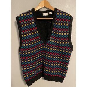 Vintage Cheryl Tiegs Sweater Vest Womens Large Black Multicolor Knit 80s 90s